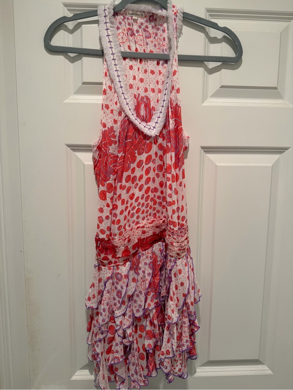 Poupette St. Barth Red and Purple Sleeveless Ruffle Summer Dress